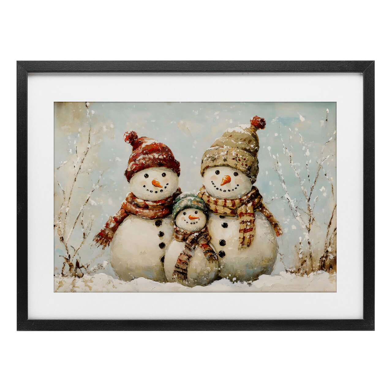 Stupell Industries Snowman Family Of Three Framed Print Under Glass, design by Petal Prints Design